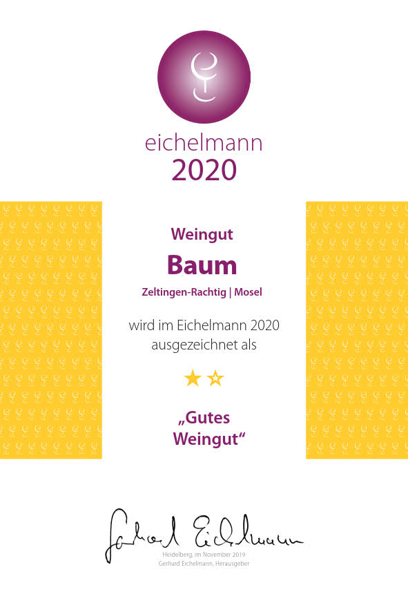 Eichelmann Urkunde 2020 für Winzerhof Baum in Zeltingen (Mosel)